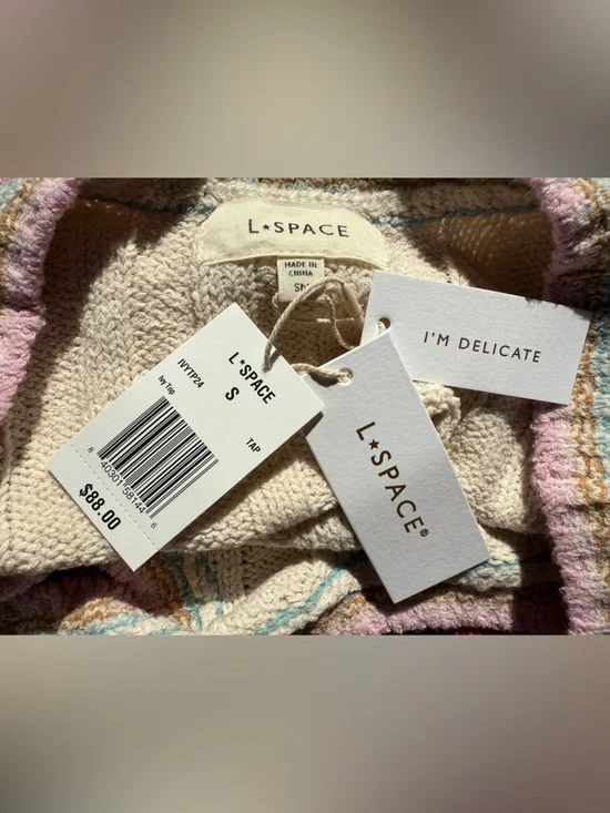 NWT l*space Ivy Cream Knit Crop Tank Top with Pastel Trim - Picture 8 of 11